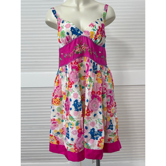 Johnny Was NWT Floral Midi Dress Pink White Embroidered Beaded Size M - Picture 2 of 16